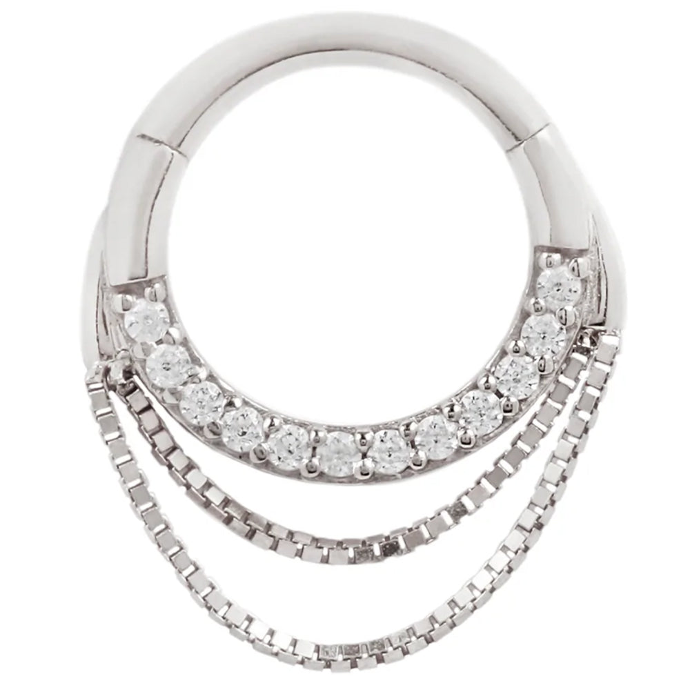 "Tempeste" with Chains Hinge Ring / Clicker in Gold with CZ's