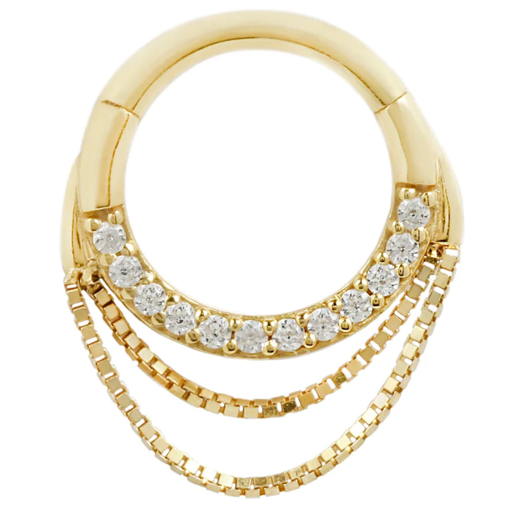"Tempeste" with Chains Hinge Ring / Clicker in Gold with CZ's