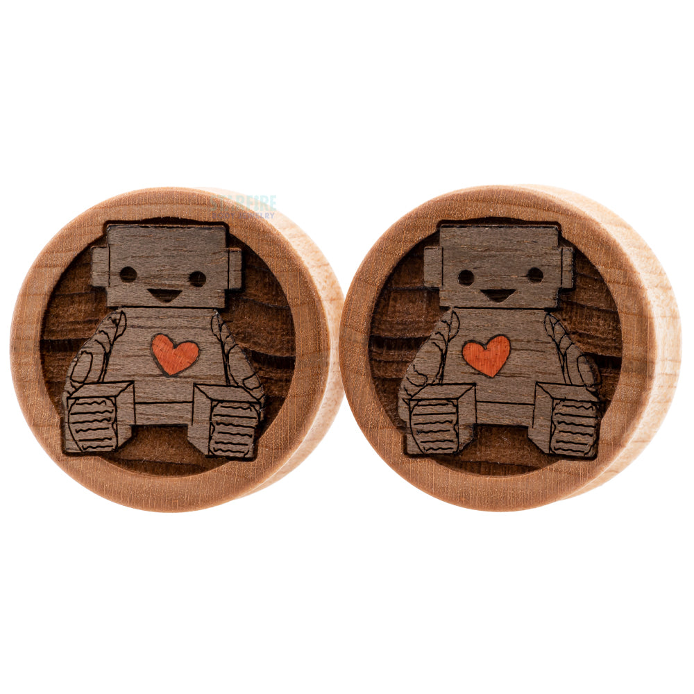 "Love Machine" Robot Wood Inlay Plugs