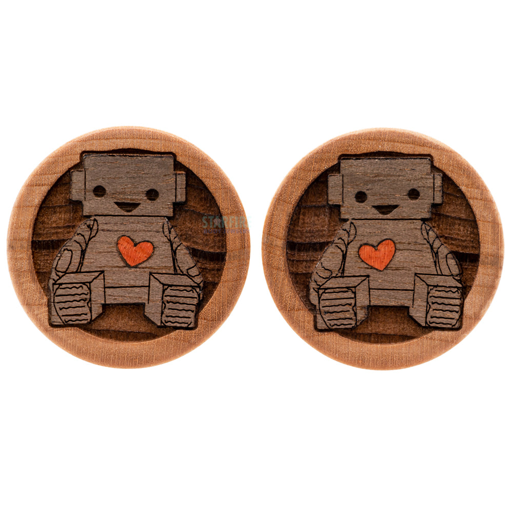 "Love Machine" Robot Wood Inlay Plugs