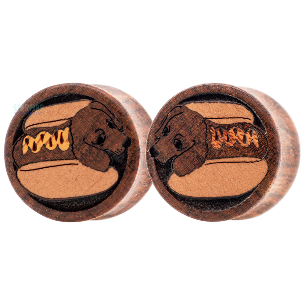 Hot Dog / Wiener Dog Wood Inlay Plugs