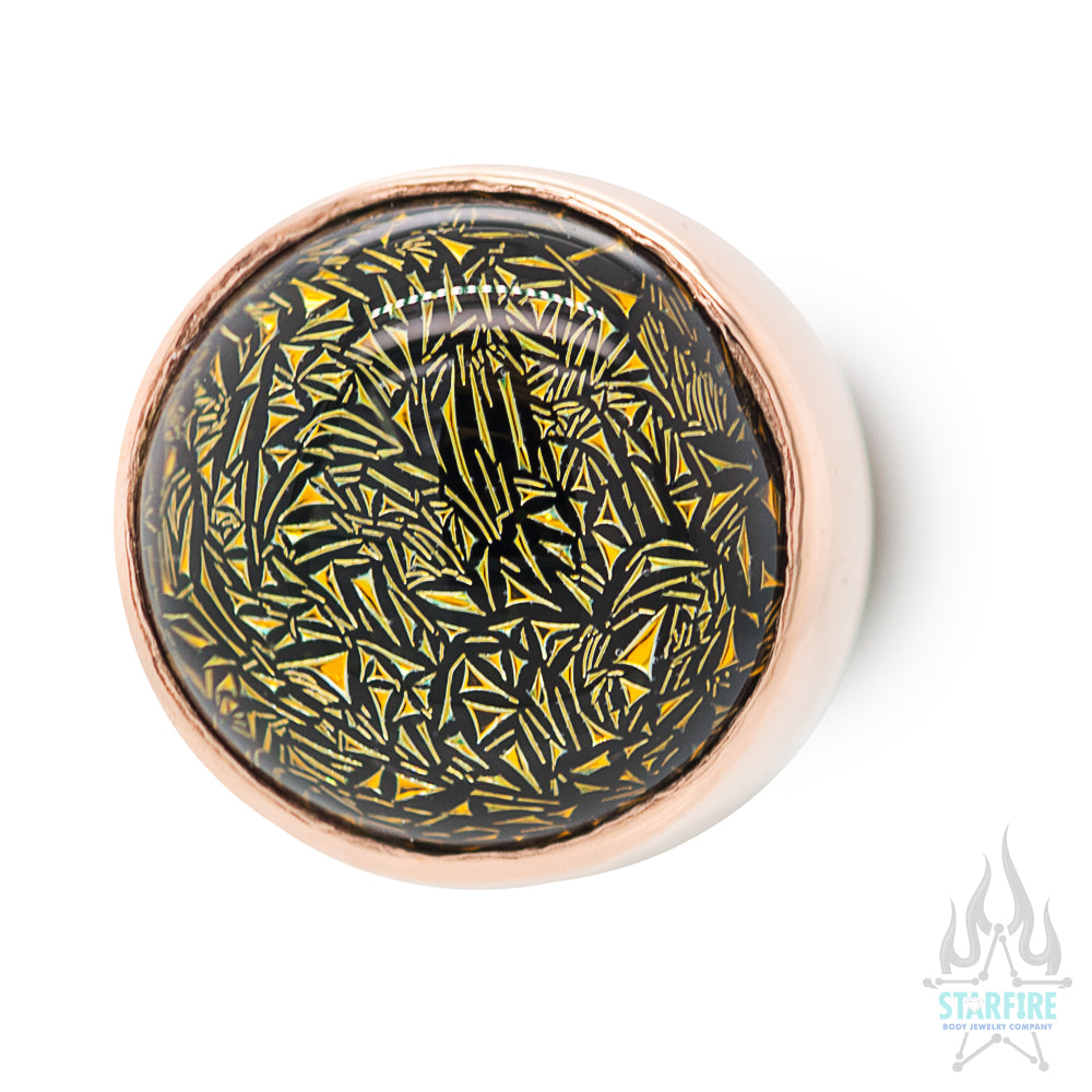 6mm Bezel-Set Dichroic Glass Cabochon in Gold - on flatback