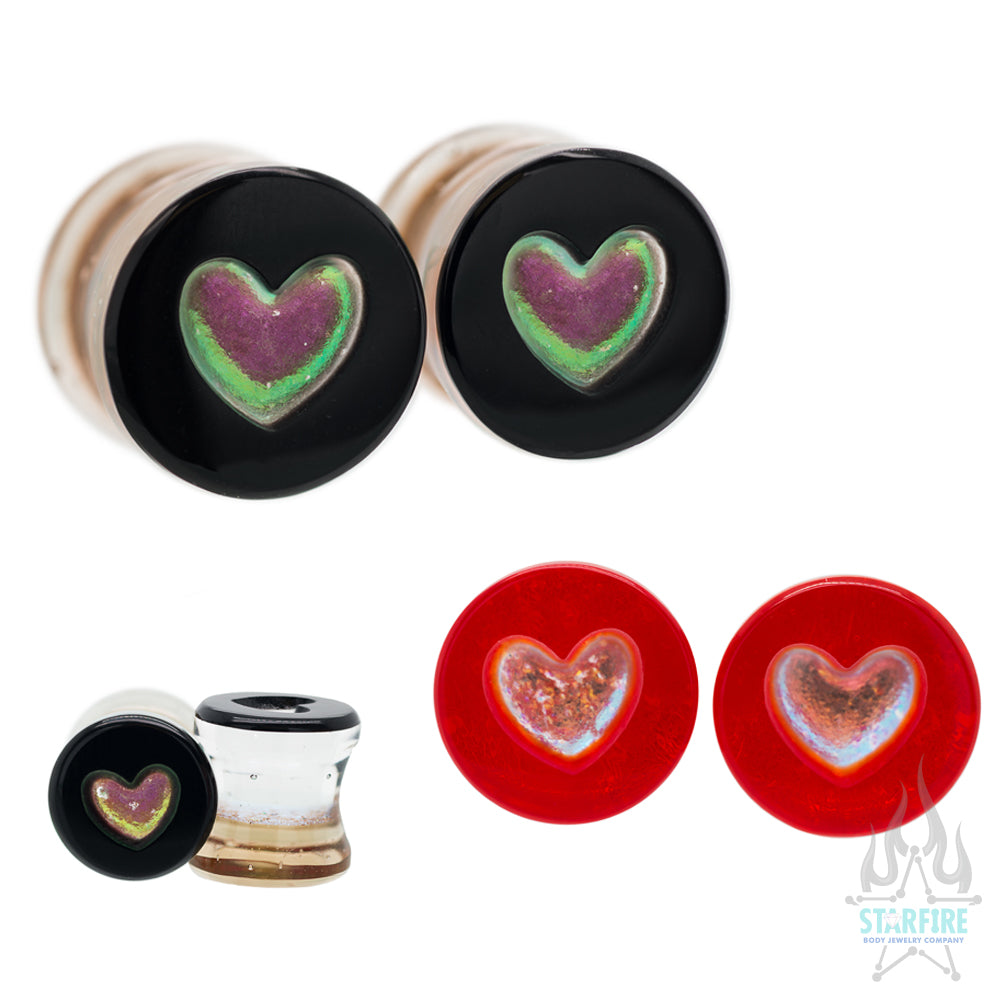 Gorilla Glass Heart Dichroic Glass Plugs Starfire Body Jewelry Company