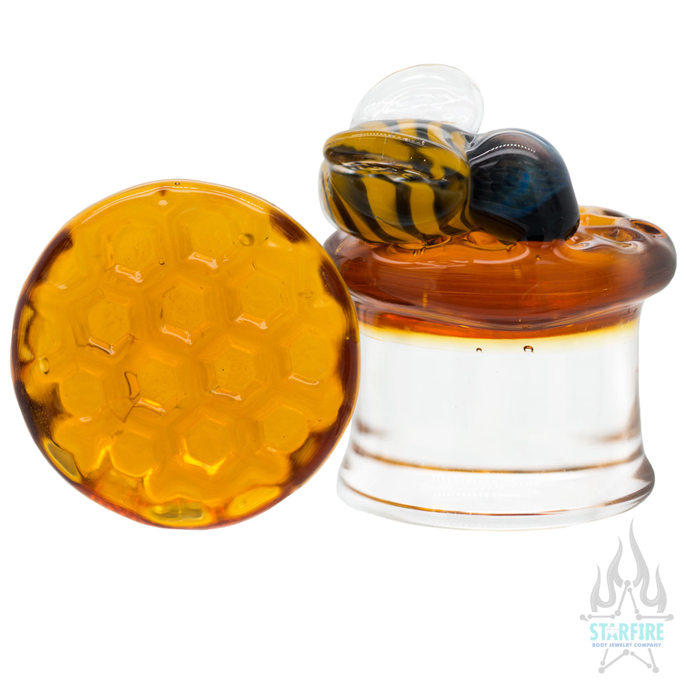 Honeycomb Texture Glass Plugs with 1 Bee