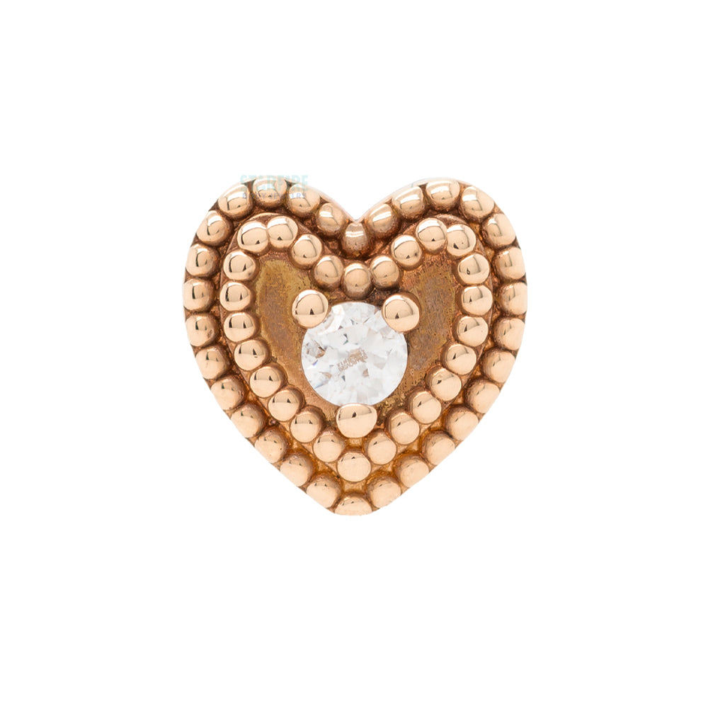 Double Milgrain Heart Threaded End in Gold with CZ