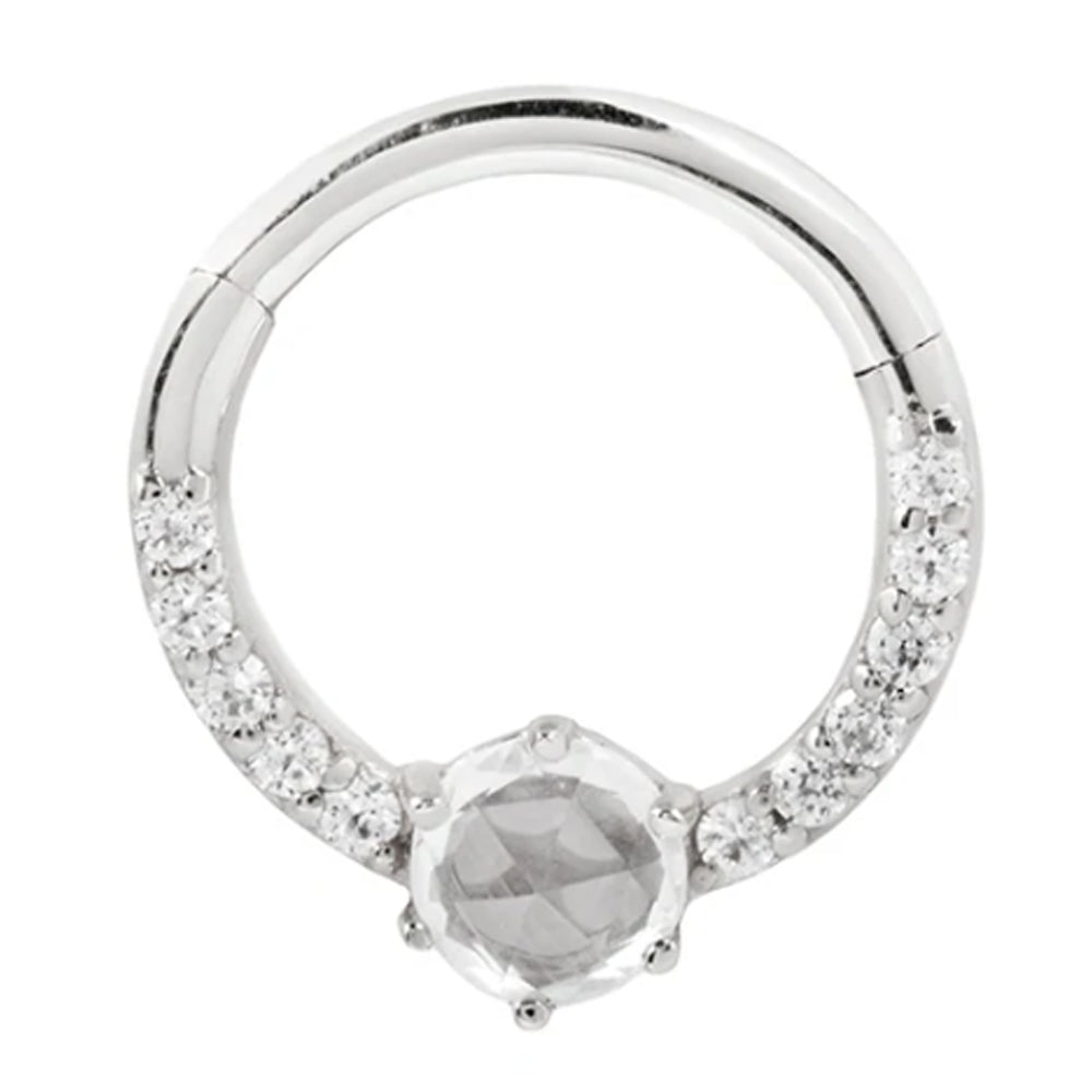 "Tinsley" Hinge Ring / Clicker in Gold with White Sapphire & White CZ's