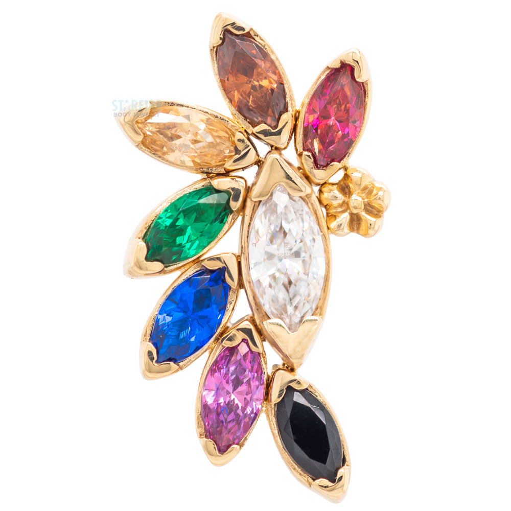 "Ethel" Threaded End in Gold with Rainbow Faceted Gems