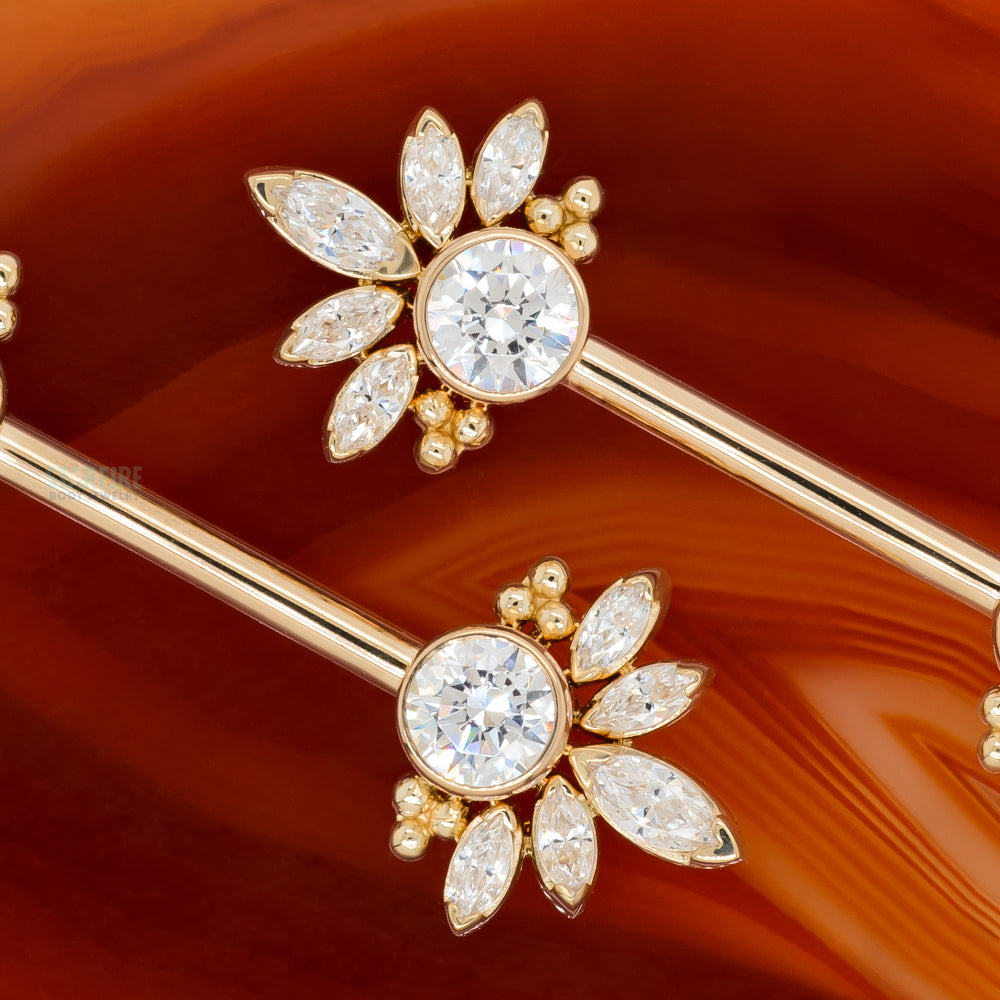 "Marceline" Side Set Faceted Gems Nipple Barbells in Gold - pair