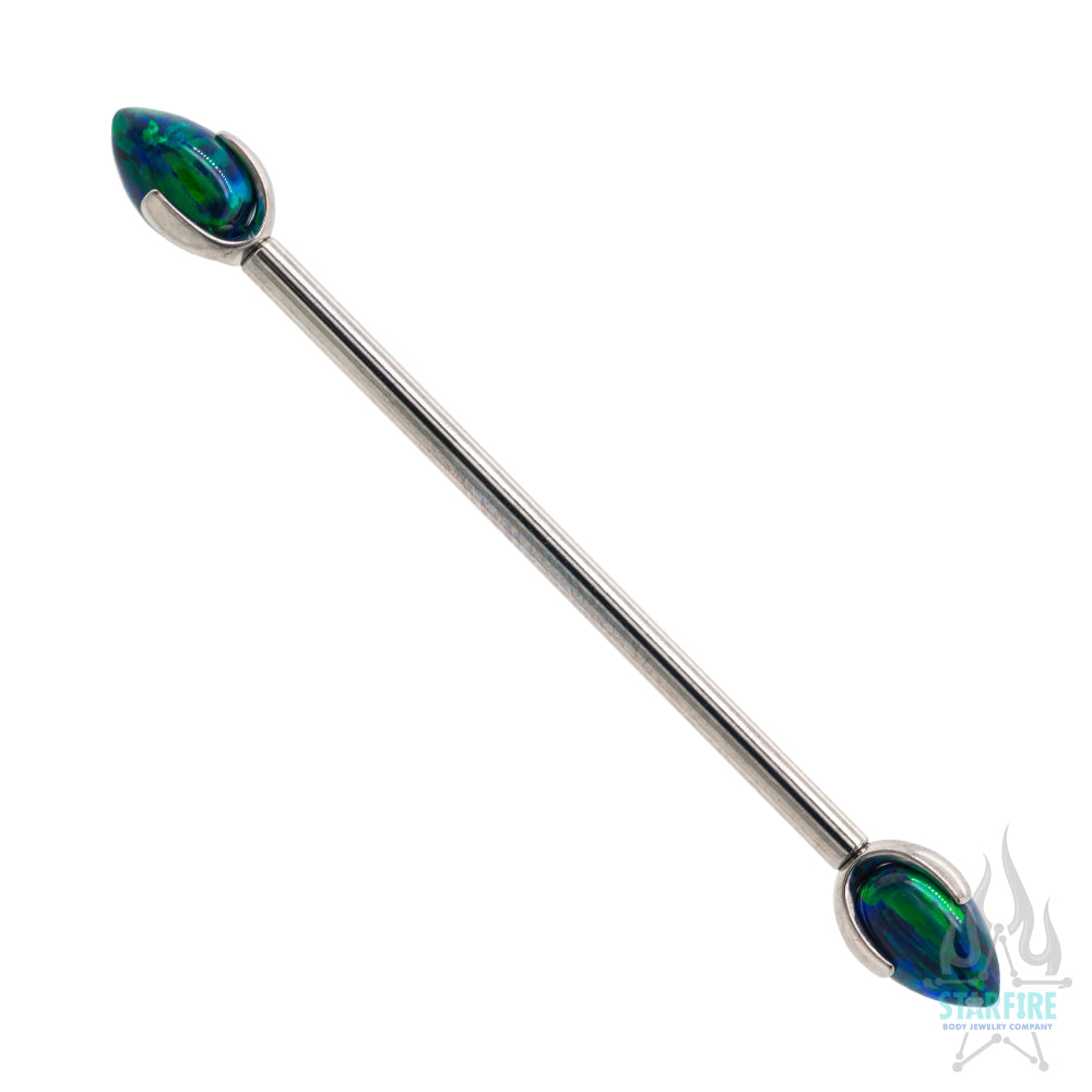 "Dragon Egg" with Opal in Prong's Industrial Barbell
