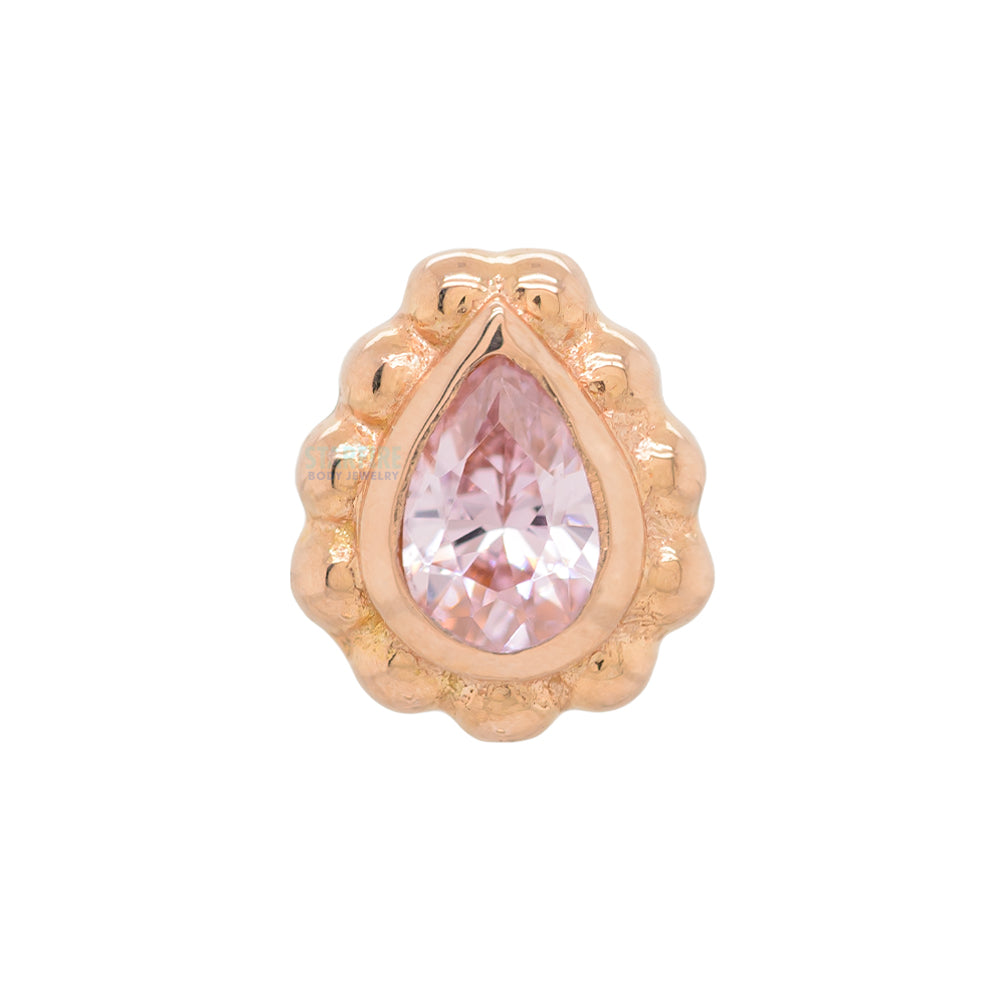 Milgrain Pear Threaded End with Brilliant-Cut Gem in Rose Gold