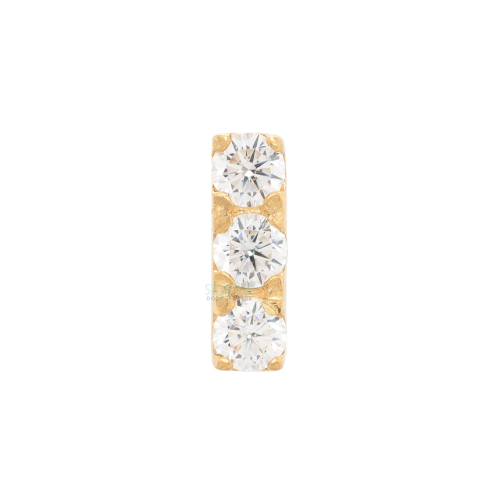 3 Gem Bar Threaded End in Gold with Prong-Set Brilliant-Cut Gems