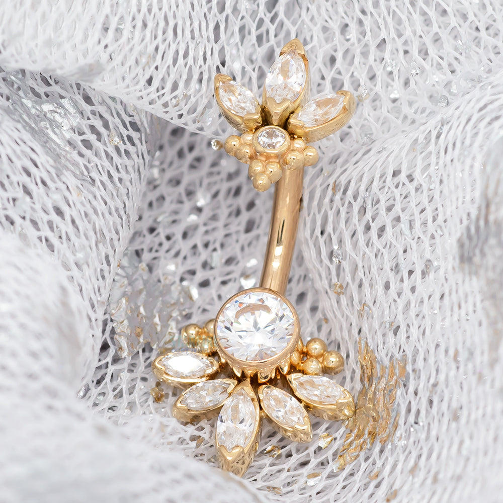"Lillian" Faceted Gem Navel Curve in Gold