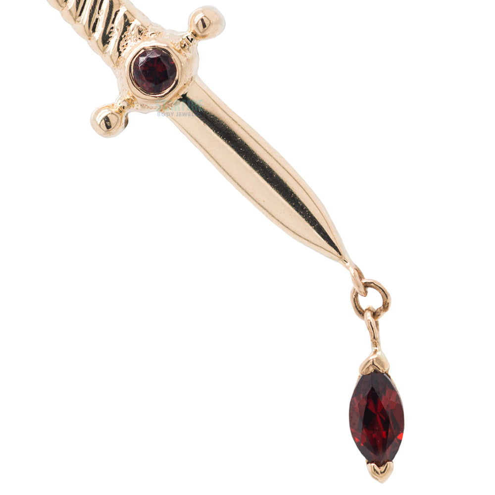 "Kiss of Death" Threaded End in Gold & Platinum with Double Garnet