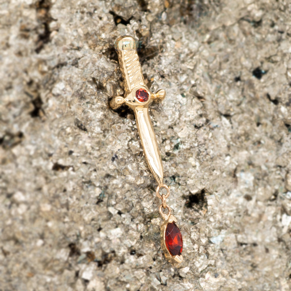 "Kiss of Death" Threaded End in Gold & Platinum with Double Garnet
