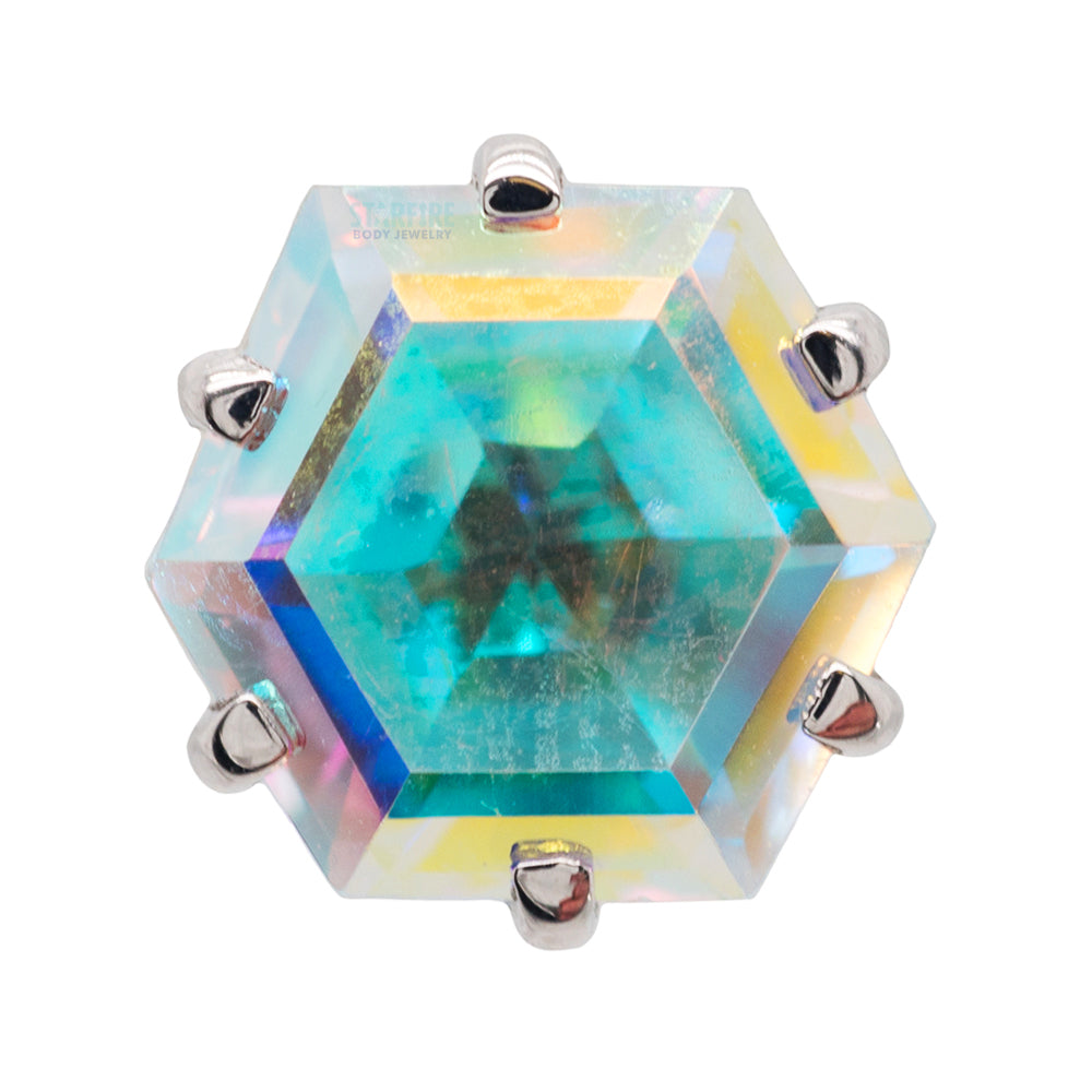 Hexagon Prong-Set Mercury Mist Topaz Threaded End in Gold