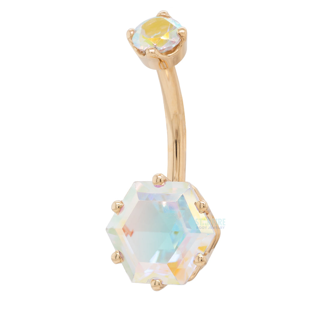 Hexagon Prong-Set Navel Curve in Gold & Platinum with Mercury Mist Topaz'