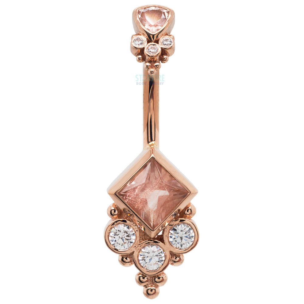 "Sarai Princess" Navel Curve in Gold with Oregon Sunstone & White CZ's
