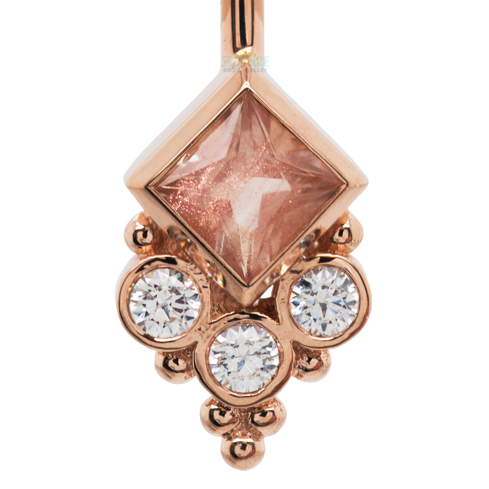 "Sarai Princess" Navel Curve in Gold with Oregon Sunstone & White CZ's