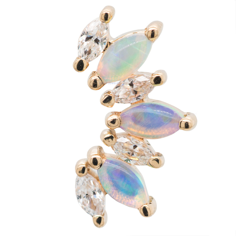 "Athena" Threaded End in Gold with White CZ's & Genuine White Opals