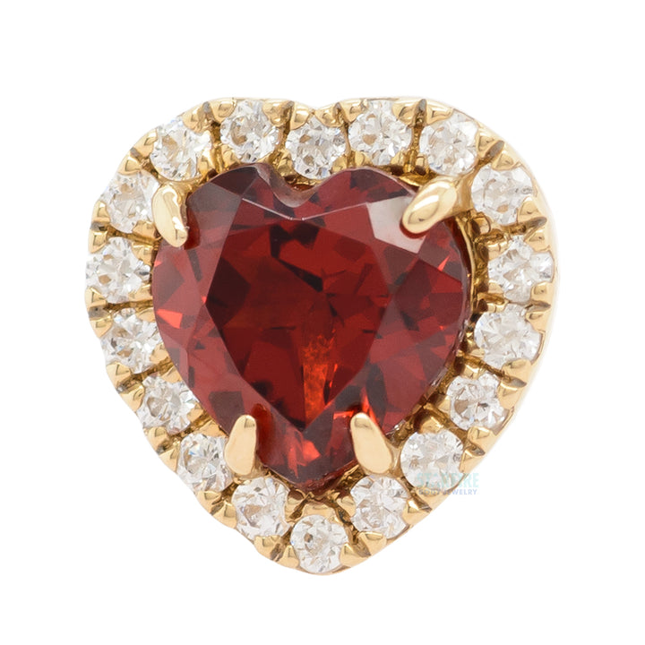 "Heart Altura" Threaded End in Gold & Platinum with Garnet & White CZ's