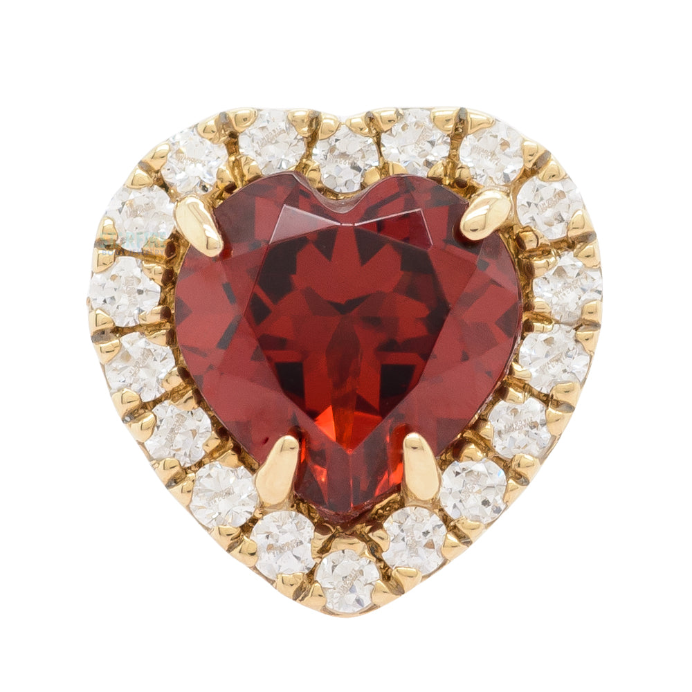 "Heart Altura" Threaded End in Gold with Genuine Garnet & White CZ's