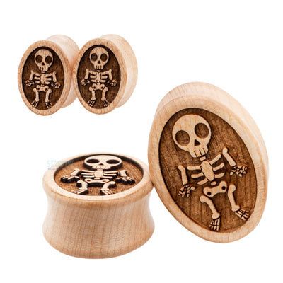 Mini Skeleton Wood Oval Plugs