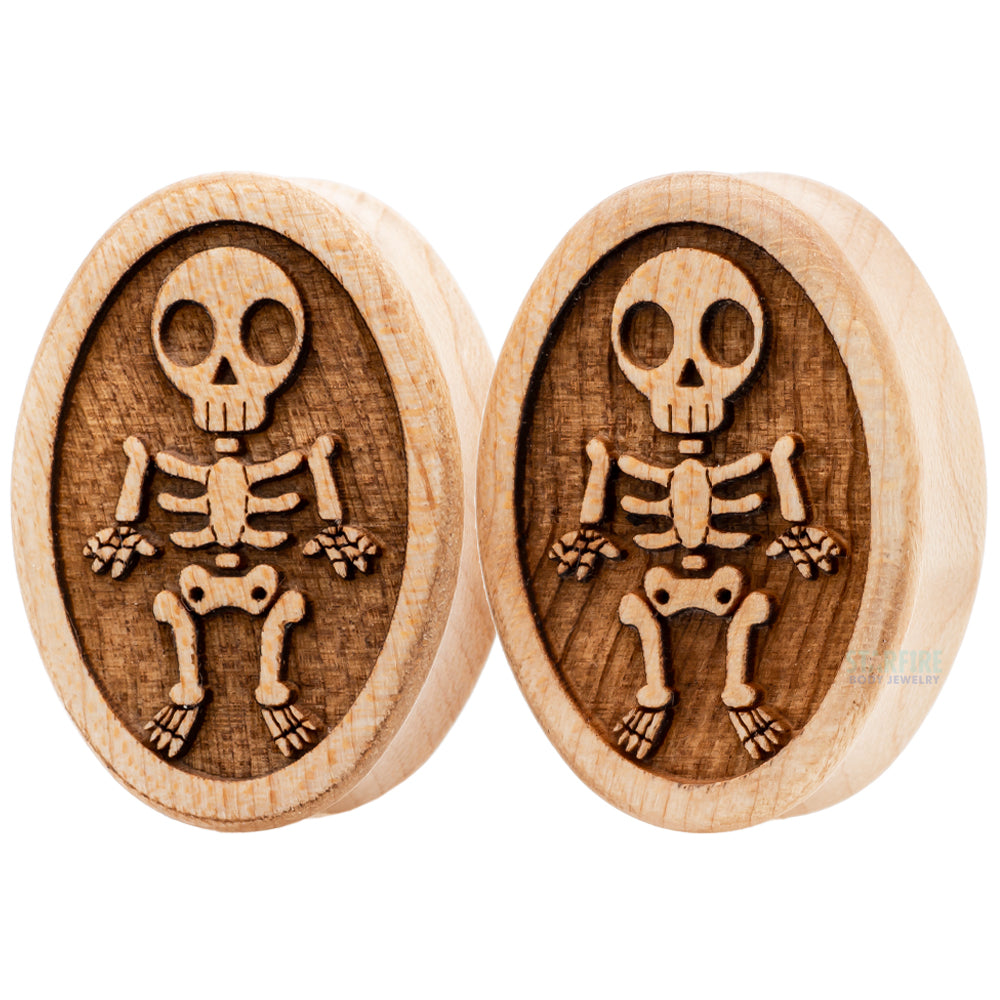 Mini Skeleton Wood Oval Plugs