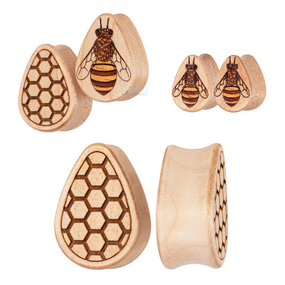 Honeybee Wood Teardrop Plugs