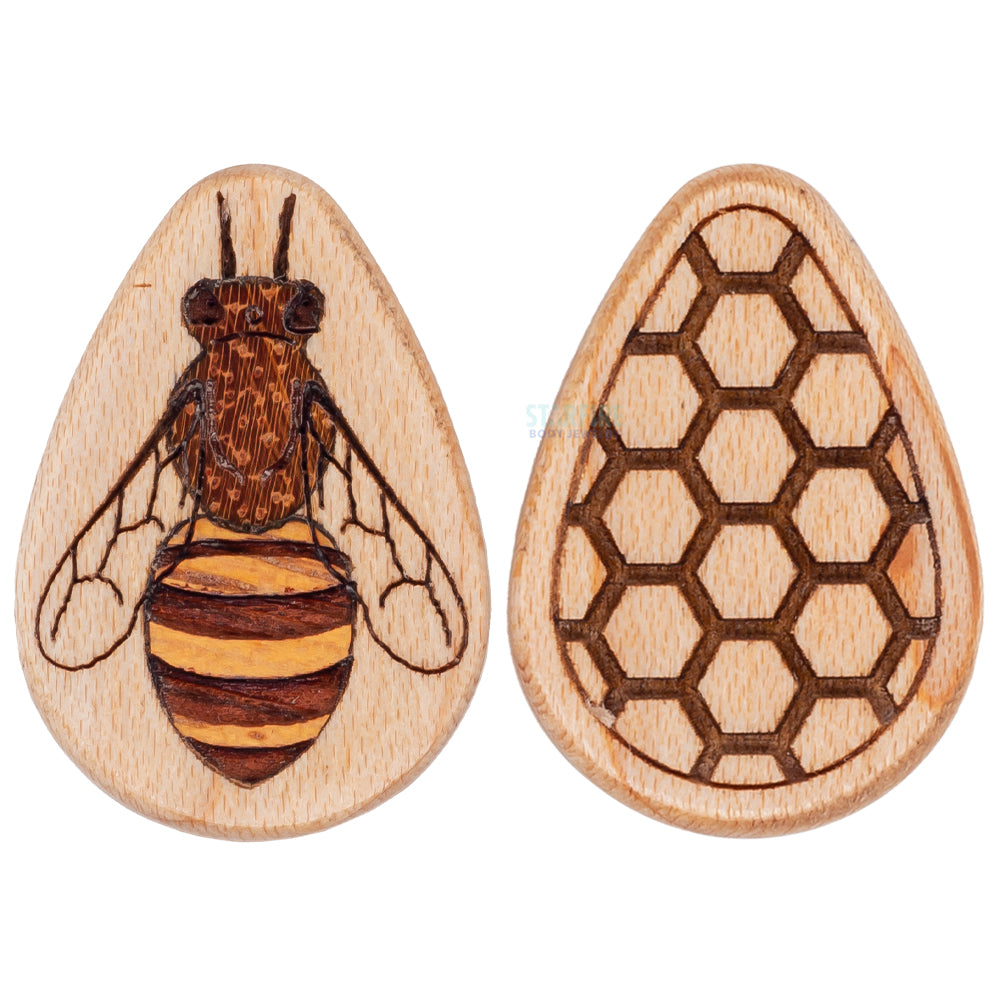 Honeybee Wood Teardrop Plugs