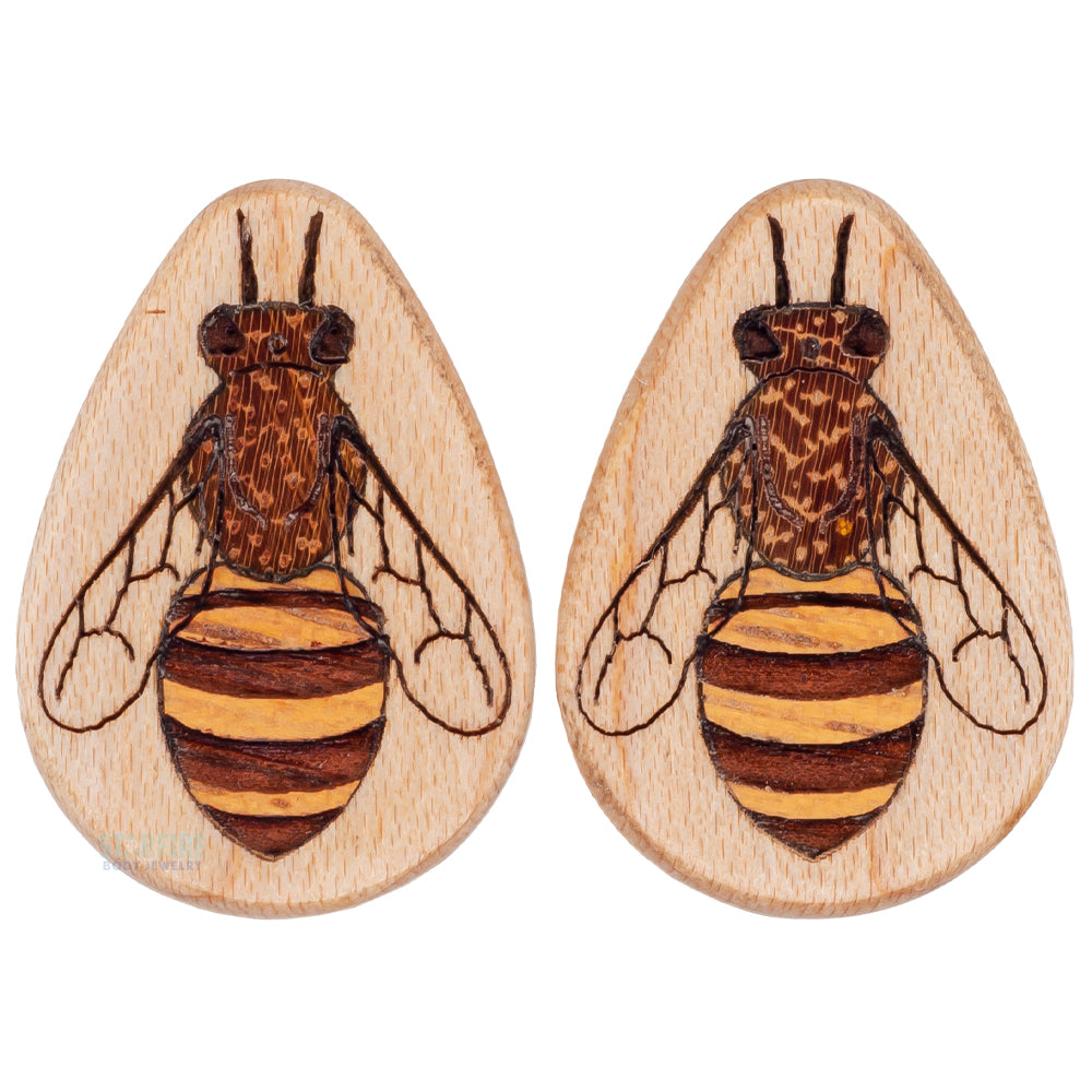 Honeybee Wood Teardrop Plugs