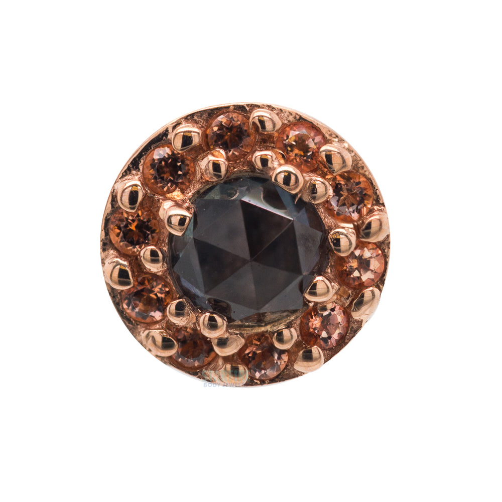 "Altura" Nostril Screw in Gold with Rose Cut Grey Sapphire & Peach Topaz