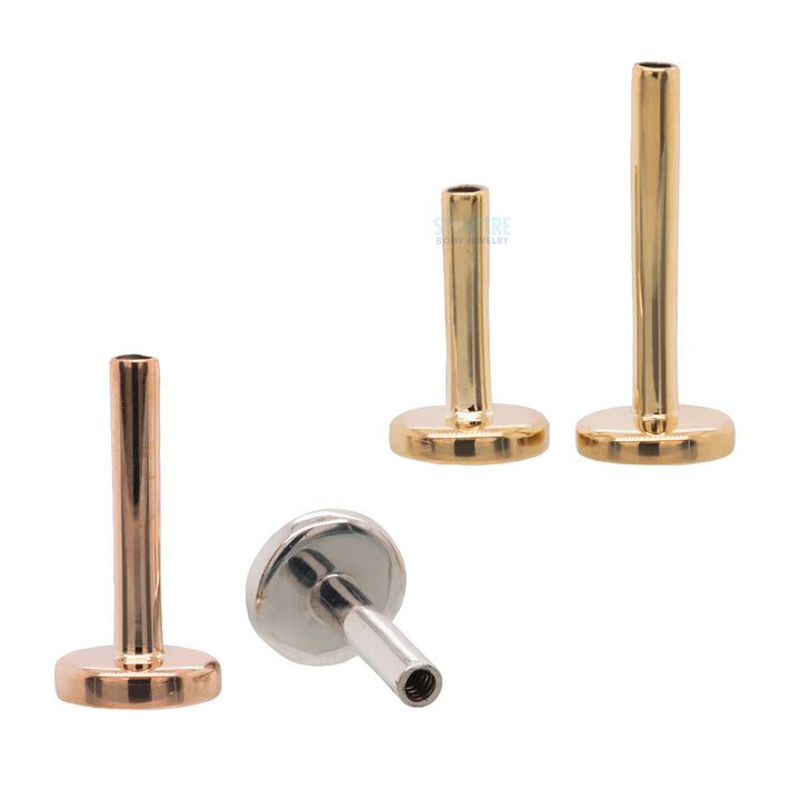 Gold Threaded Flatback / Labret Post / Straight Barbell End with Fixed Disc - Additional Sizing