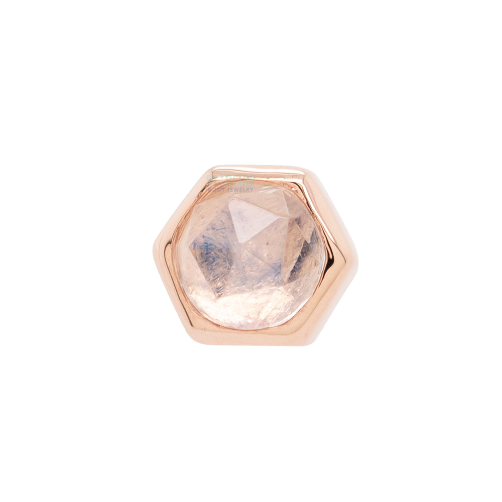Honeycomb Threaded End in Gold with Rose Cut Rainbow Moonstone