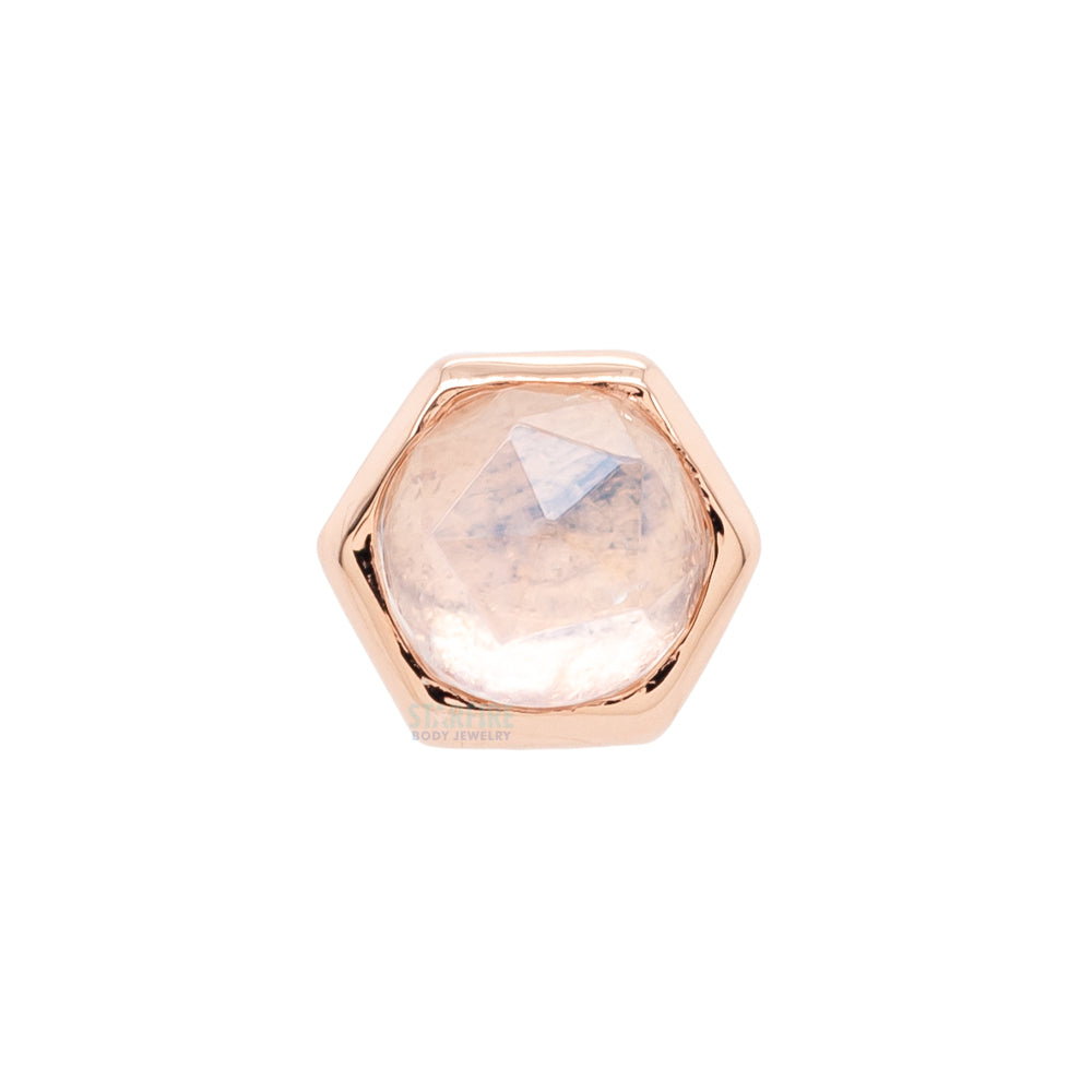 Honeycomb Threaded End in Gold with Rose Cut Rainbow Moonstone