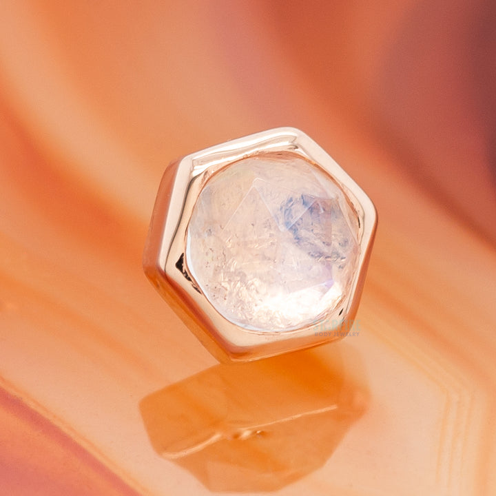 Honeycomb Threaded End in Gold with Rose Cut Rainbow Moonstone