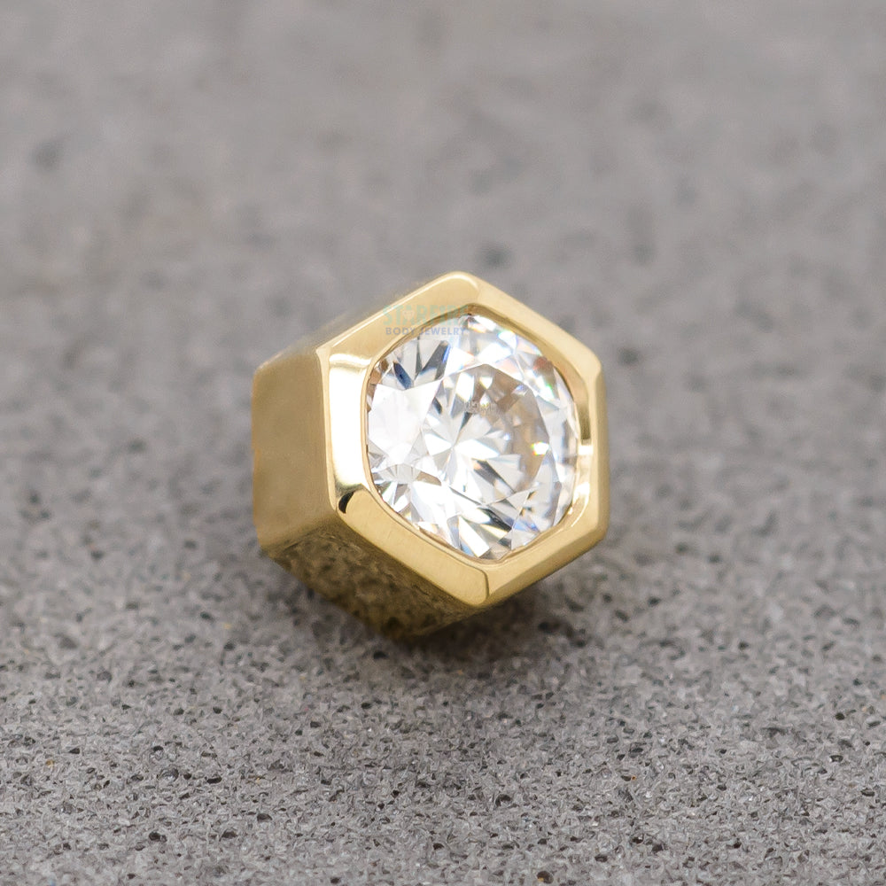 "Miel" Honeycomb Threaded End in Gold with White CZ
