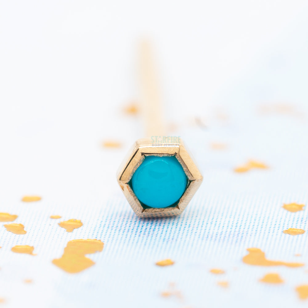 Honeycomb Nostril Screw in Gold with Turquoise