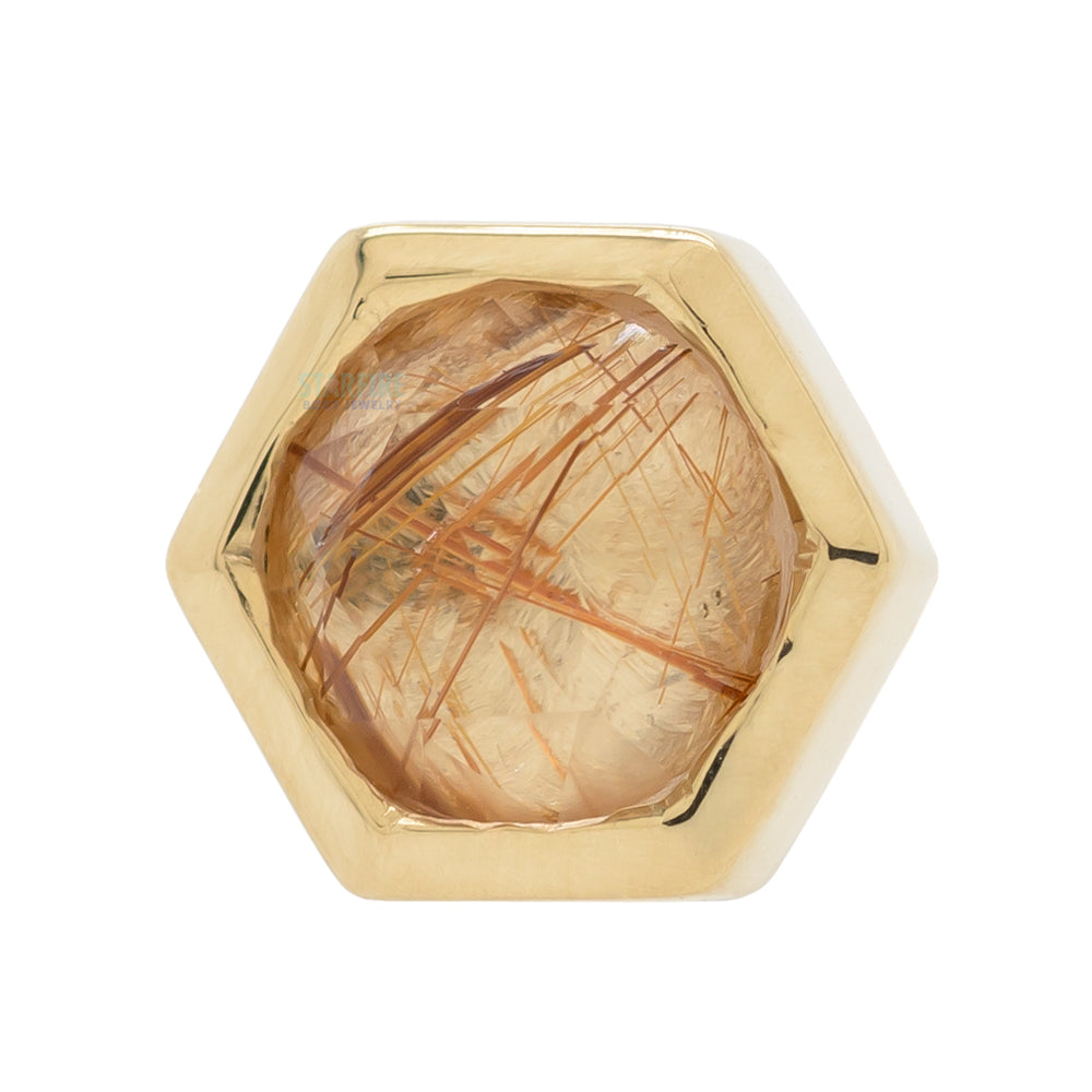 Honeycomb Threaded End in Gold with Rose Cut Rutilated Quartz