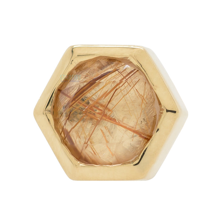 Honeycomb Threaded End in Gold with Rose Cut Rutilated Quartz