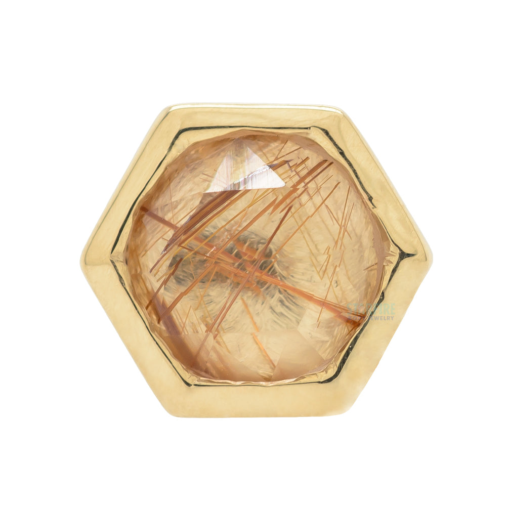 Honeycomb Threaded End in Gold with Rose Cut Rutilated Quartz