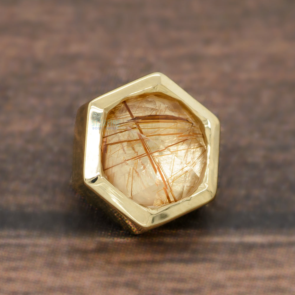 Honeycomb Threaded End in Gold with Rose Cut Rutilated Quartz