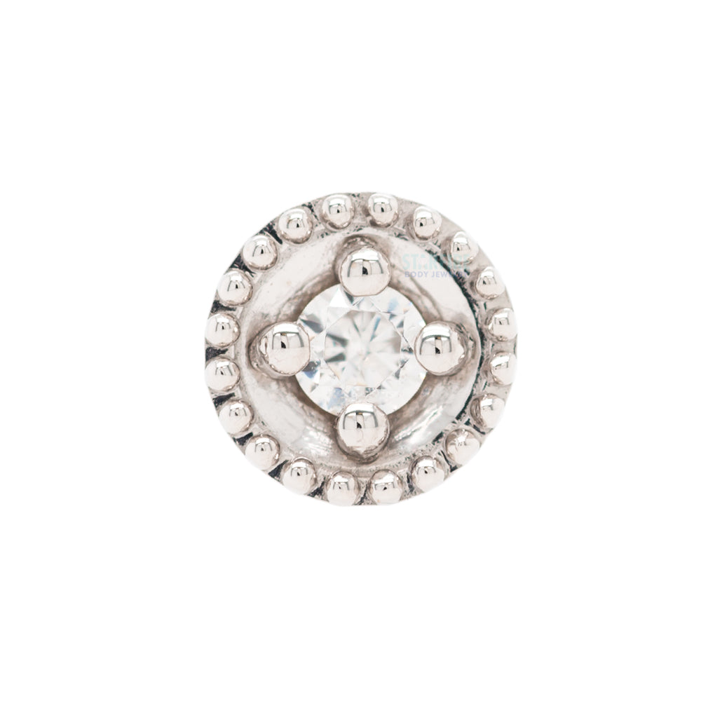 Round Harlequin Threaded End in Gold with White CZ