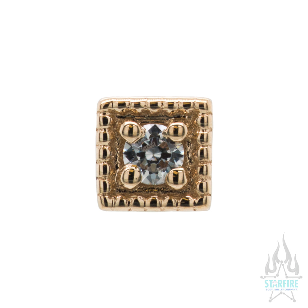 Square Harlequin Nostril Screw in Gold with White CZ