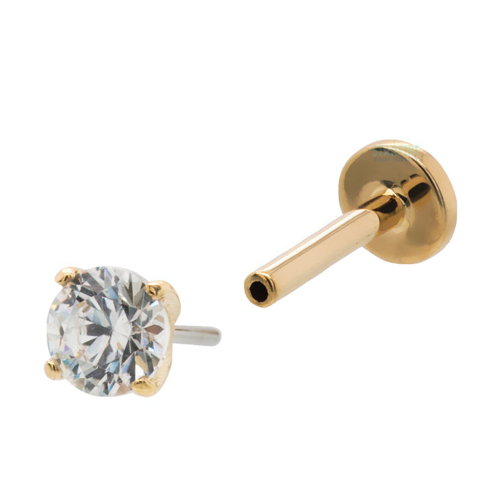threadless: Gold & Platinum Flatback / Labret Post / Straight Barbell End with Fixed Disc