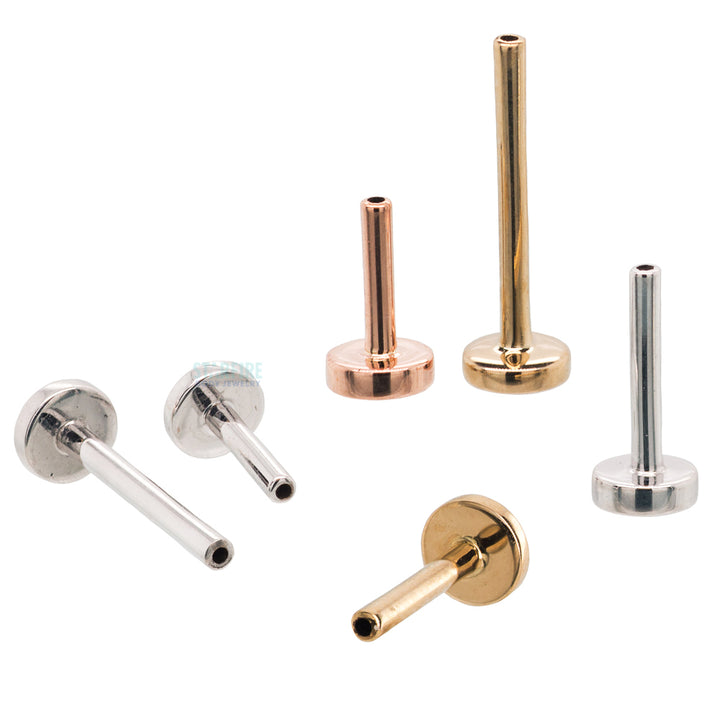 threadless: Gold & Platinum Flatback / Labret Post / Straight Barbell End with Fixed Disc