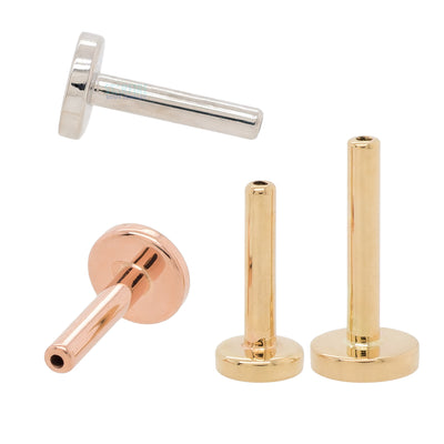 threadless: Gold Flatback / Labret Post / Straight Barbell End with Fixed Disc - Additional Sizing