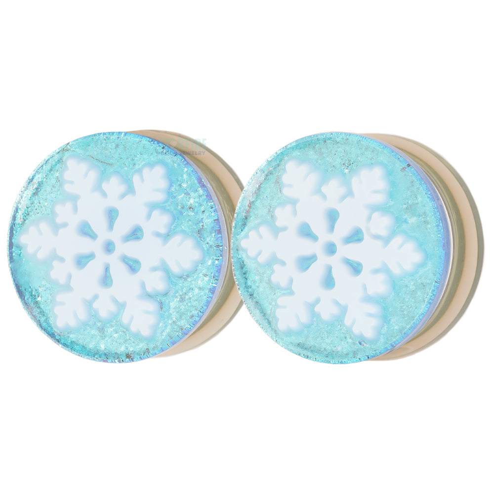 Snowflake Glass Image Plugs - White on Blue Dichroic