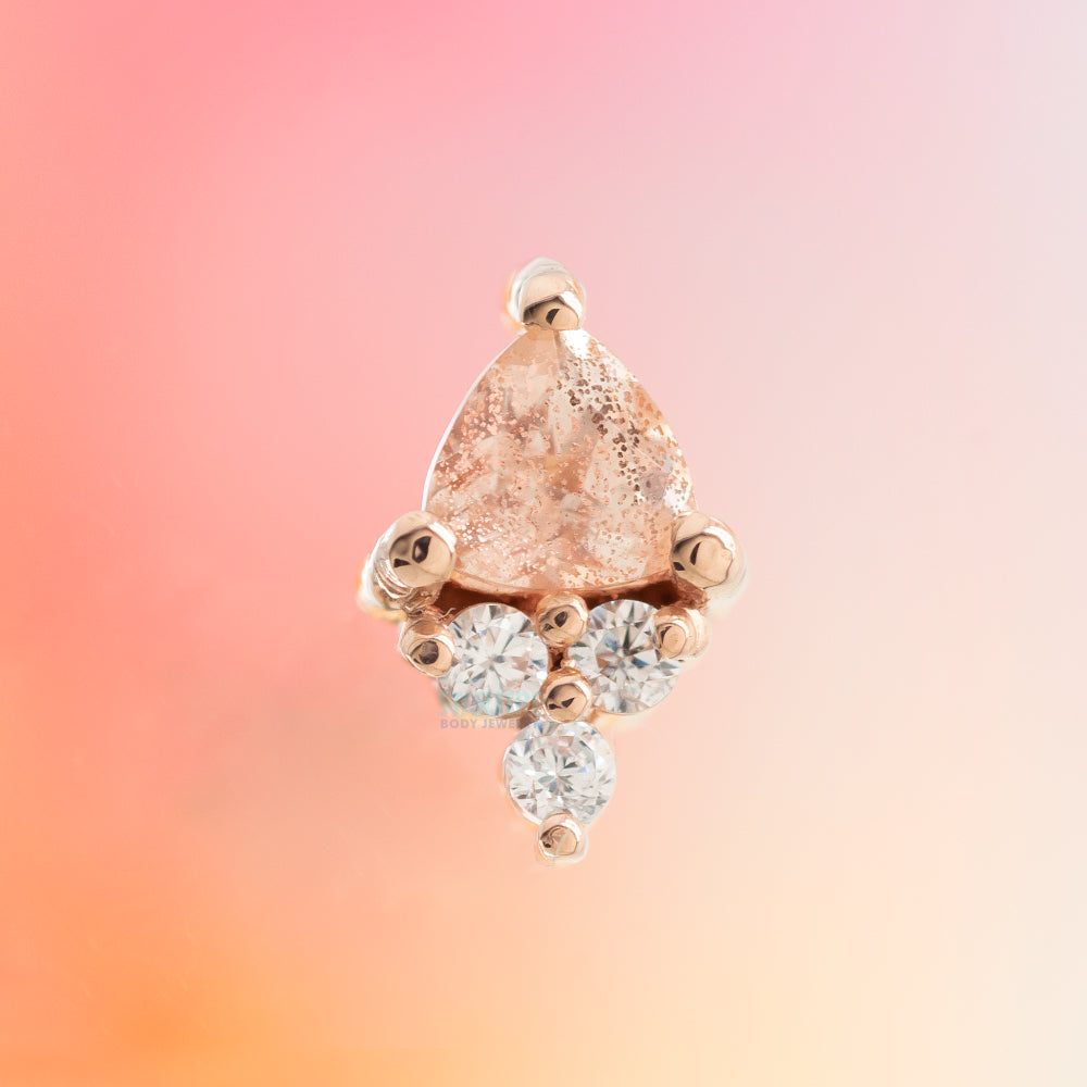 "Tau" Threaded End in Gold with Oregon Sunstone & White CZ's