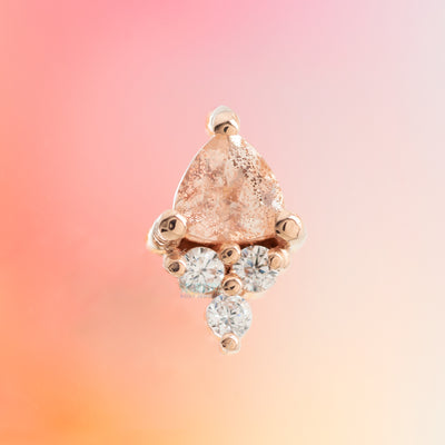 "Tau" Threaded End in Gold with Oregon Sunstone & White CZ's