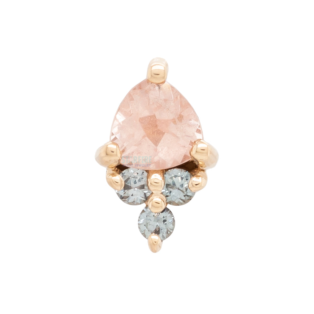 "Tau" Threaded End in Gold with Oregon Sunstone & Grey Sapphires